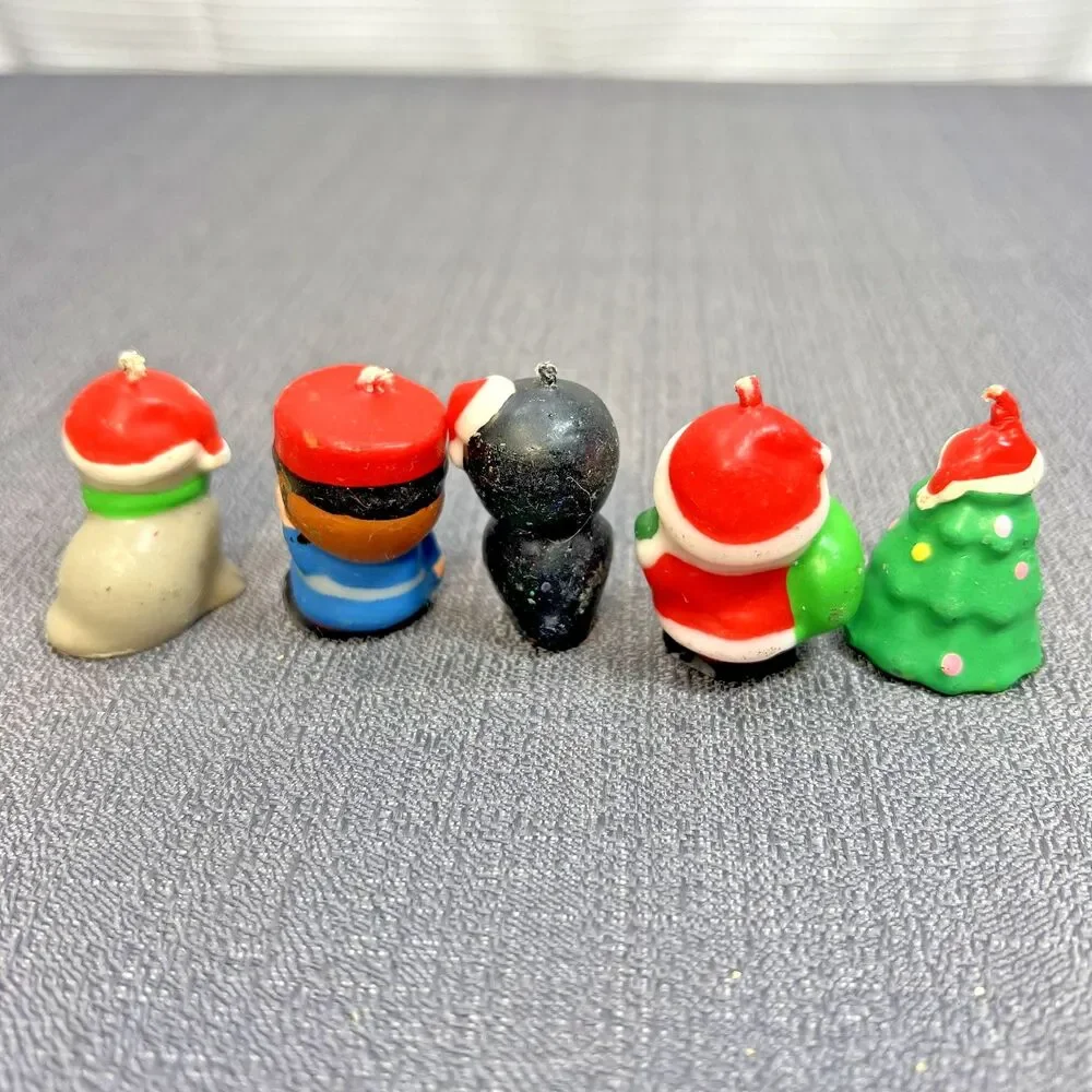 5 Tiny Treasures Miniature Christmas Candles Santa Penguin Soldier Tree Seal